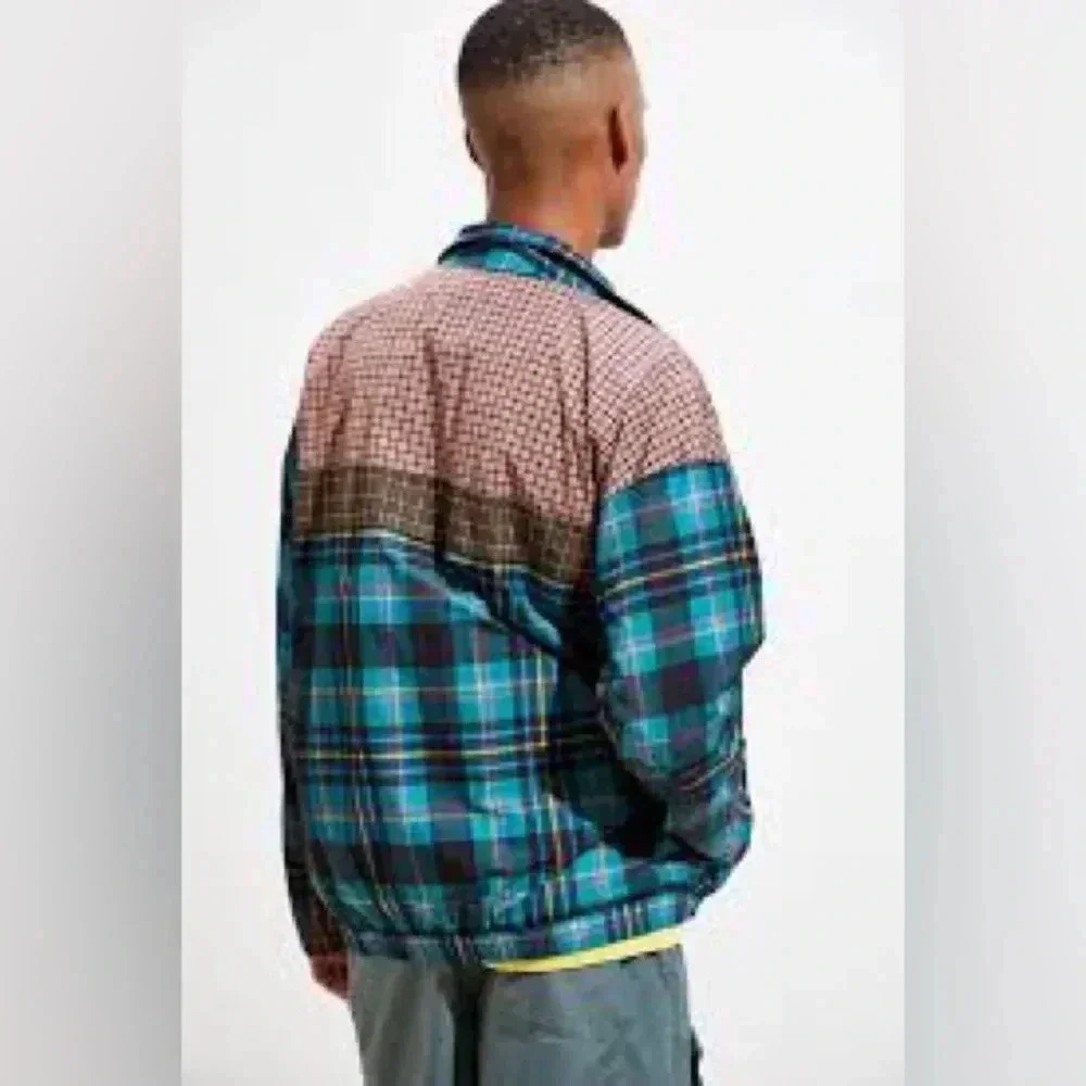 UO Mixed Plaid Blocked Track Jacket Size Large